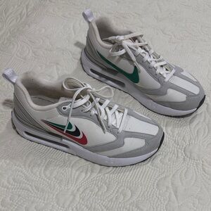 Nike White and Gray Sneakers with Red and Green Swoosh